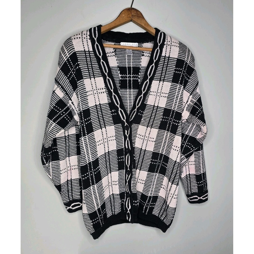 Vintage Cambridge SportsClub Women Cardigan Black Plaid Should Pad 90s Medium